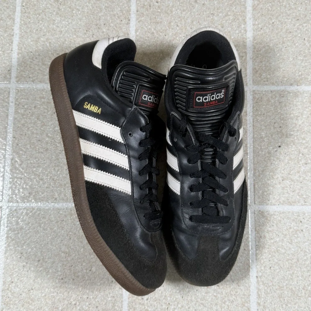 Adidas Mens Samba 034583 Black White Leather Lace Up Low Top Sneakers Size 9.5